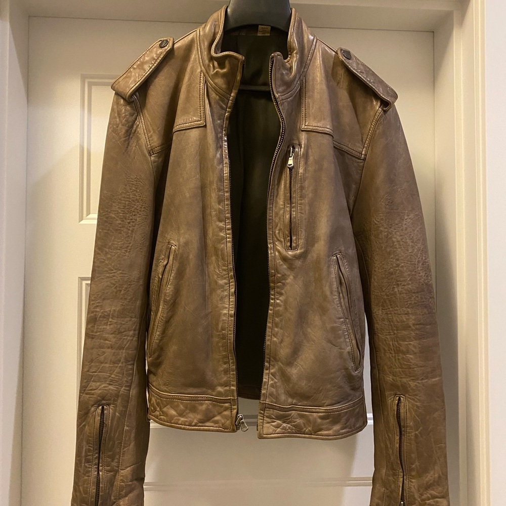 William Rast Leather Moto Jacket - stone brown